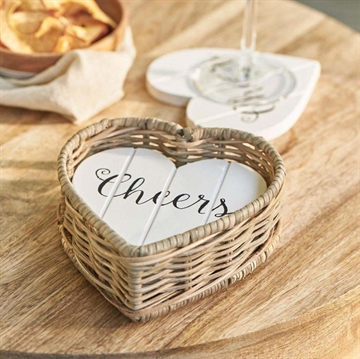 RM Rustic Rattan Heart Coasters