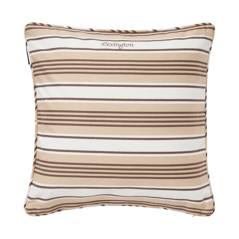 Lexington Striped Organic Twill pudebetræk, hvid/beige