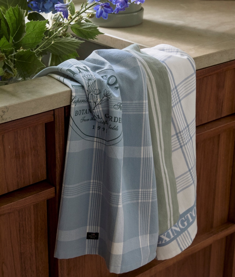 Lexington Botanical Checked Organic Cotton Kitchen Towel, blå