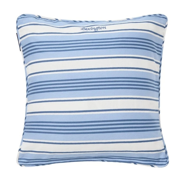 Lexington Striped Organic Twill pudebetræk, hvid/blå