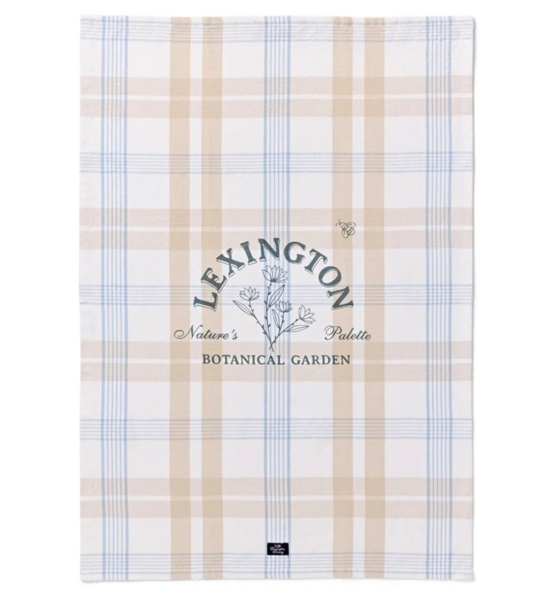 Lexington Botanical Checked Organic Cotton Kitchen Towel, beige