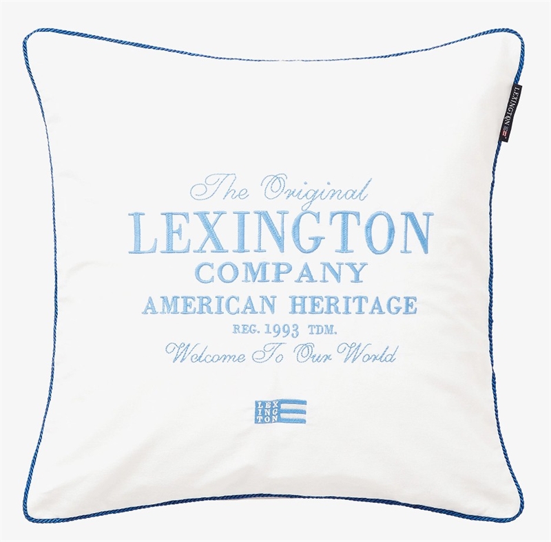 Lexington The Original Logo Organic Cotton Twill Pudebetræk 50x50 cm, Hvidt/Blåt