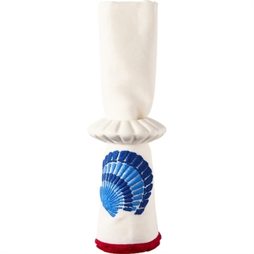 Lexington Shell Embroidered Linen Blend Serviet, Hvid