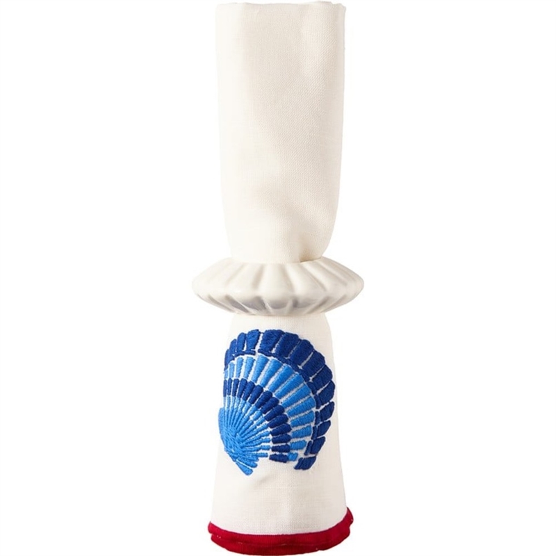 Lexington Shell Embroidered Linen Blend Serviet, Hvid