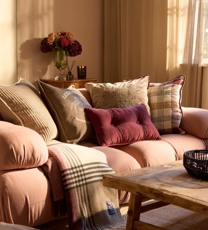 Lexington Checked Recycled Wool Throw, Stone/Burgundy