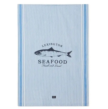 Seafood striped & printed org cotton kitchen towel blue/white