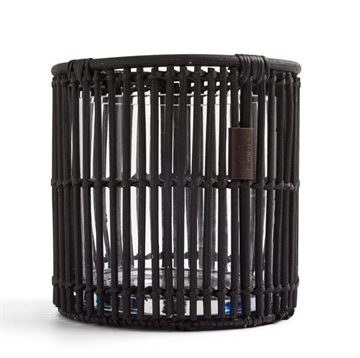 Lexington Round rattan candle holder, medium, Black