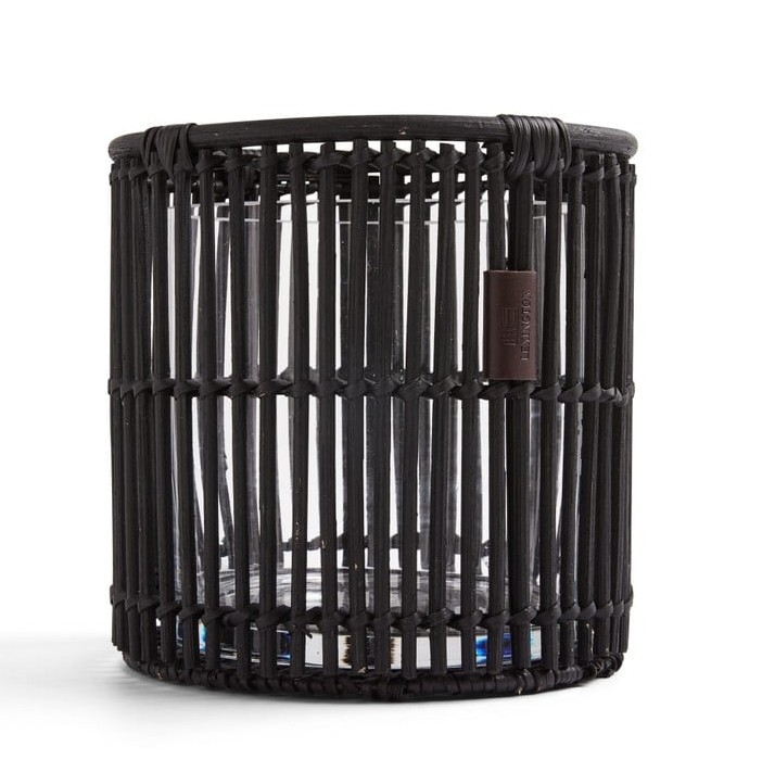 Lexington Round rattan candle holder, medium, Black