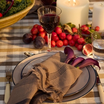 Lexington Striped Linen Blend Napkin with Fringes, Stone